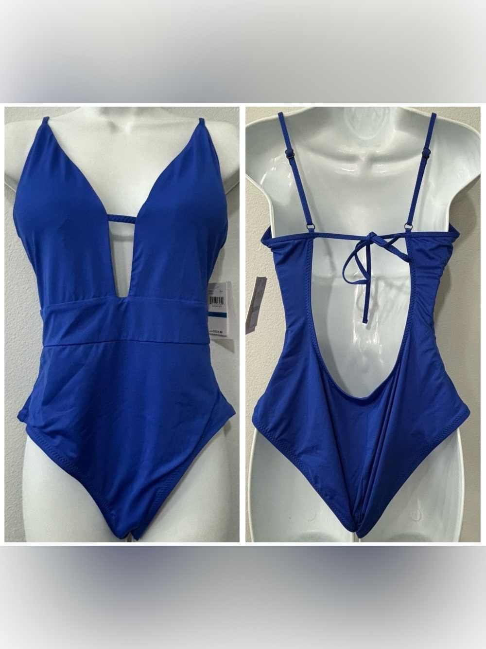 NWT BECCA by Rebecca Virtue Plunge Tie Back one piece swimsuit sz XL Royal Blue